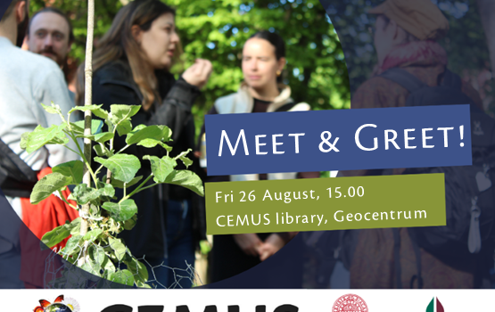 Graphic of people talking in a garden with details of the event